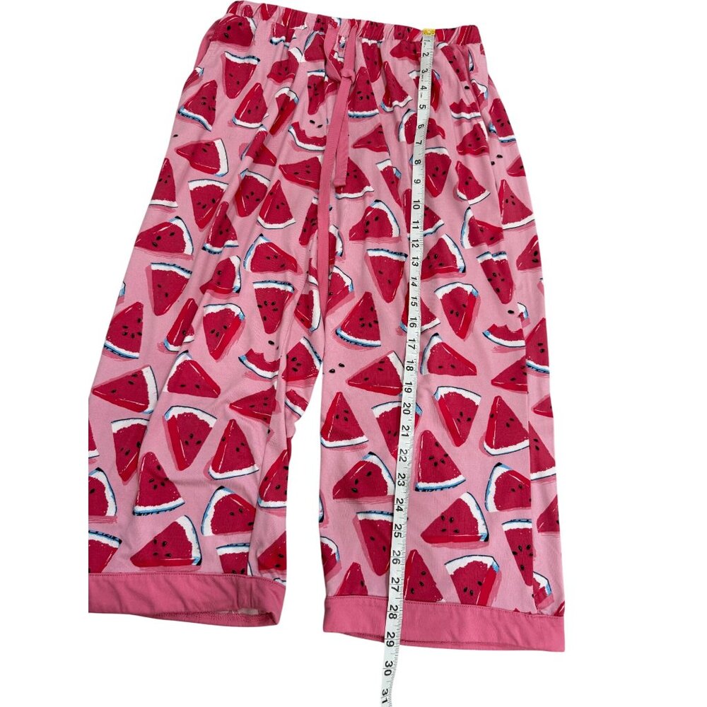 Munki Munki Size M Watermelon Pajama Set Shirt & Capri Pant Pink Lounge Summer - Picture 10 of 11